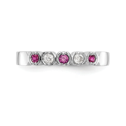 14k White Gold 1/10 carat Diamond and Ruby Complete Band