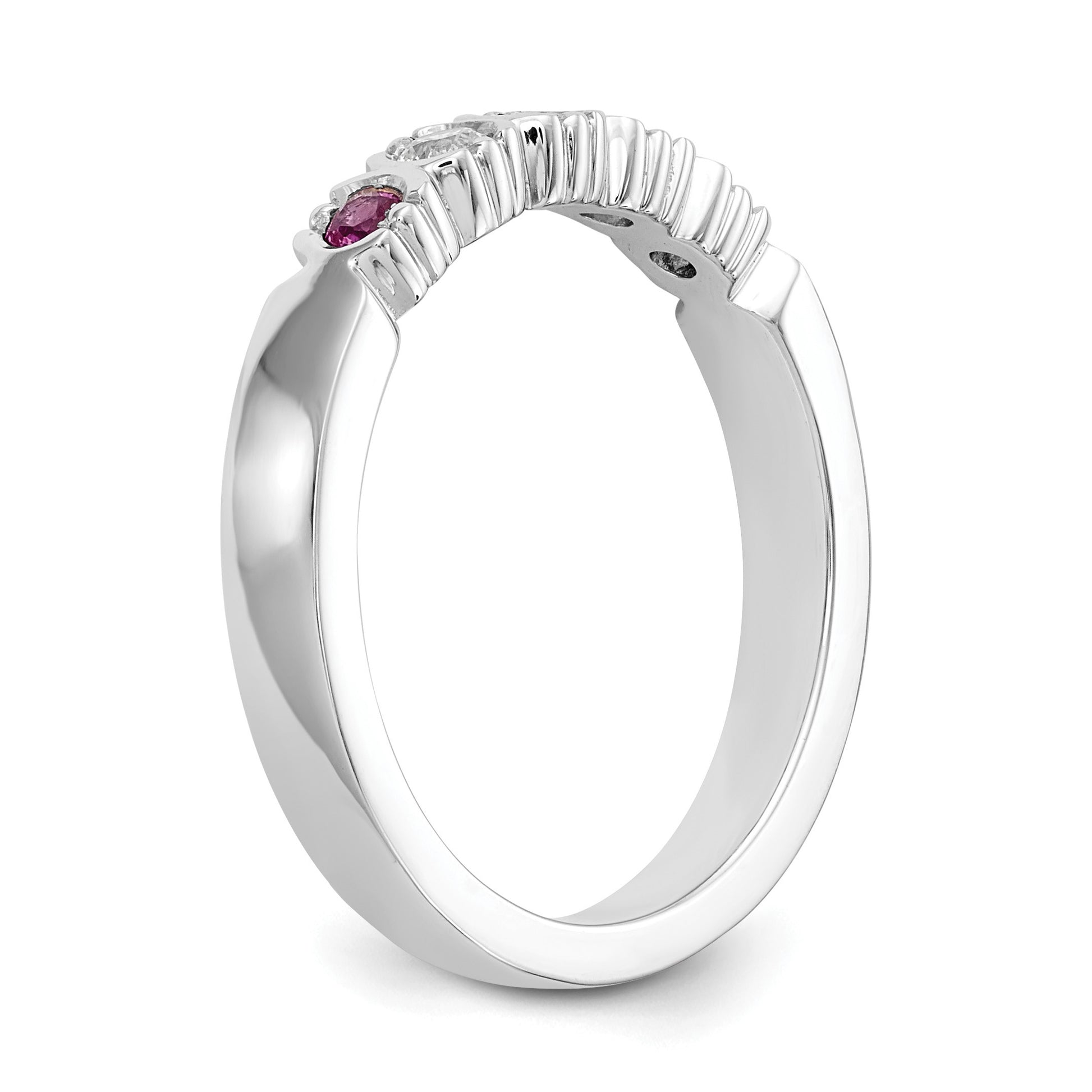 14k White Gold 1/10 carat Diamond and Ruby Complete Band