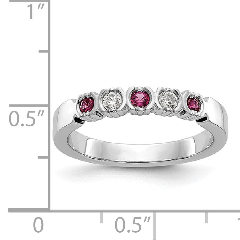 14k White Gold 1/10 carat Diamond and Ruby Complete Band