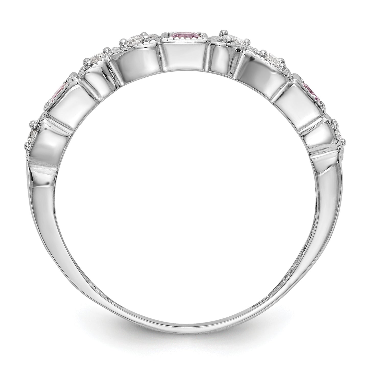14k White Gold Heart Design 1/10 carat Diamond and Pink Sapphire Complete Band