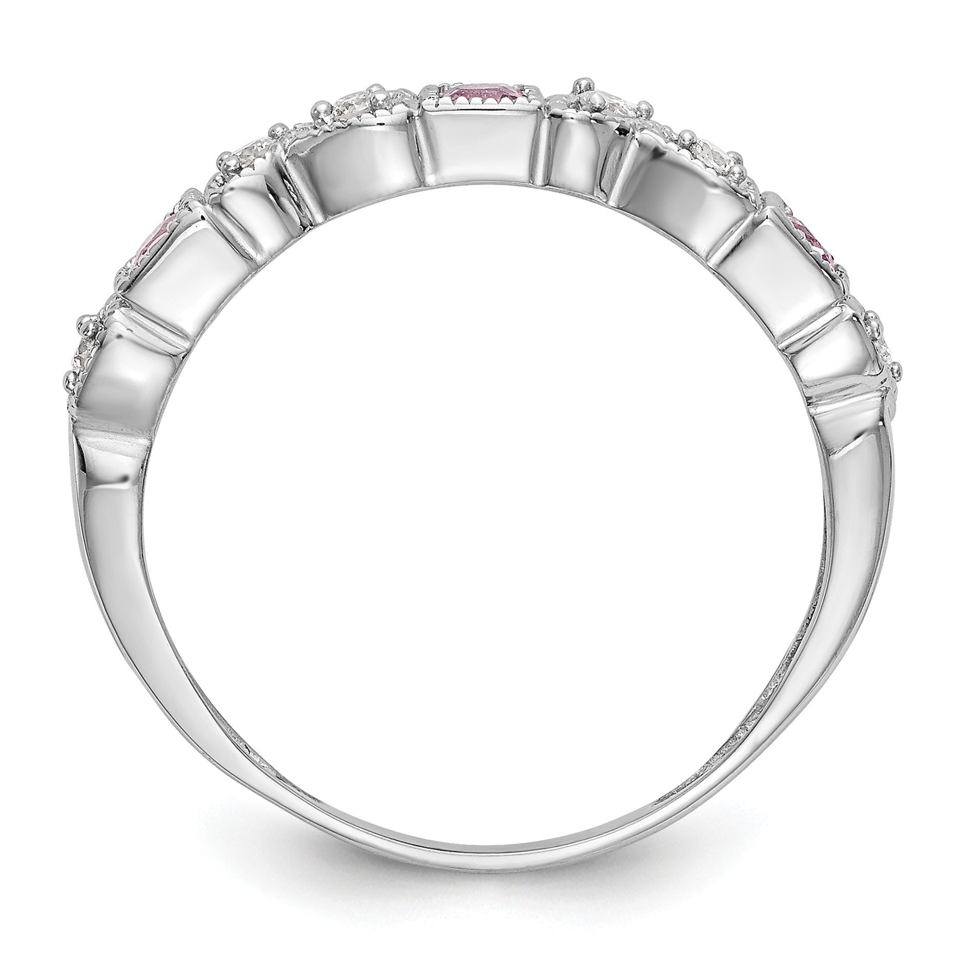 14k White Gold Heart Design 1/10 carat Diamond and Pink Sapphire Complete Band