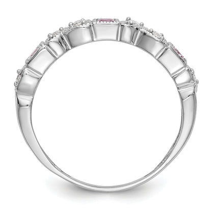 14k White Gold Heart Design 1/10 carat Diamond and Pink Sapphire Complete Band