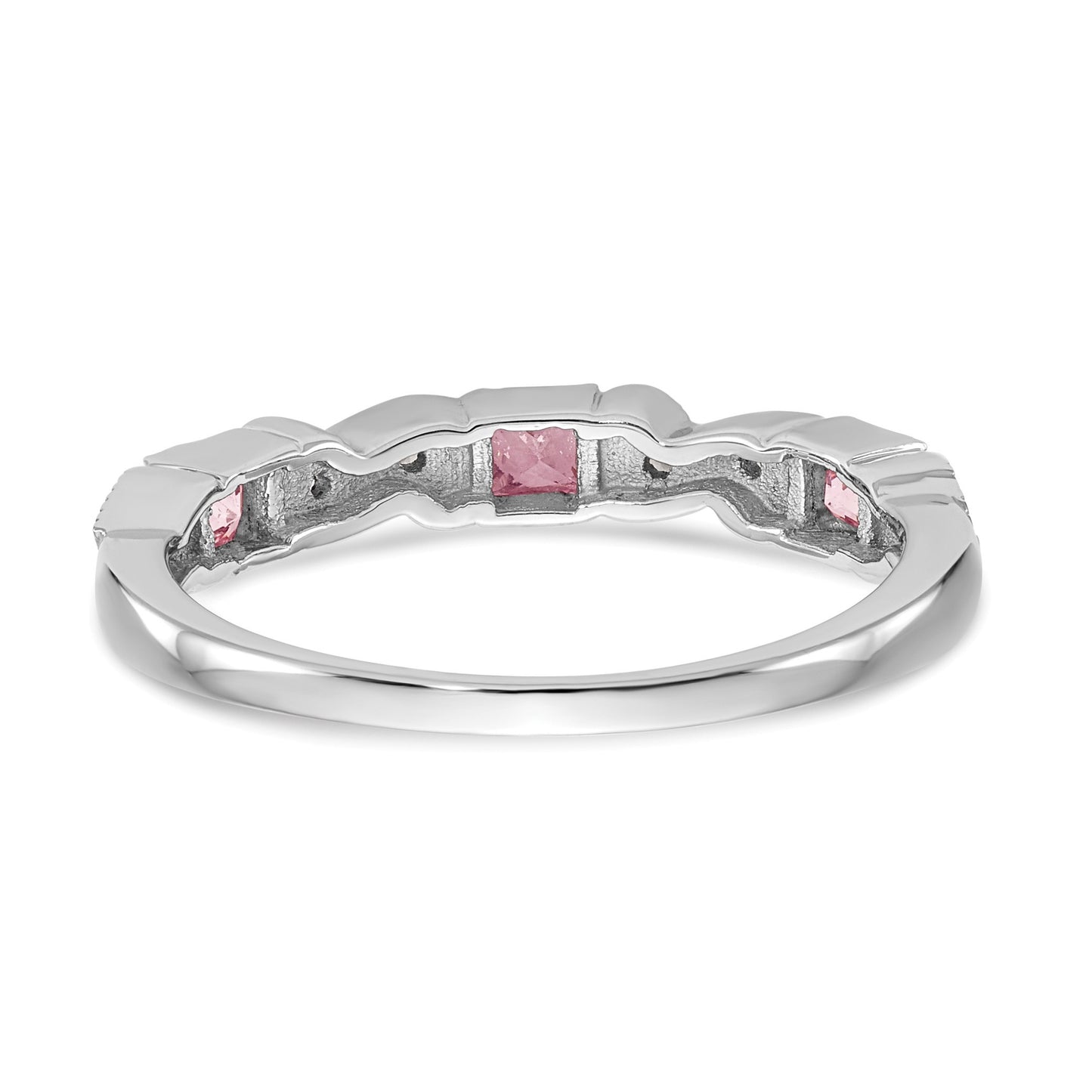 14k White Gold Heart Design 1/10 carat Diamond and Pink Sapphire Complete Band