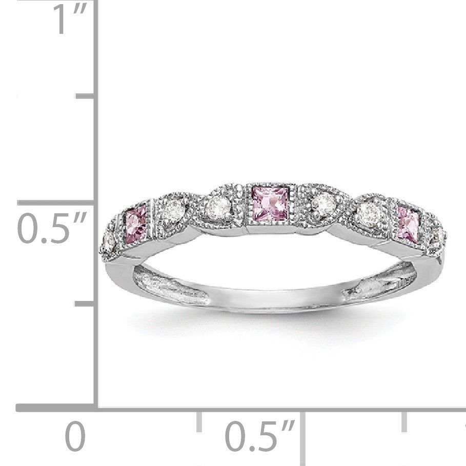14k White Gold Heart Design 1/10 carat Diamond and Pink Sapphire Complete Band