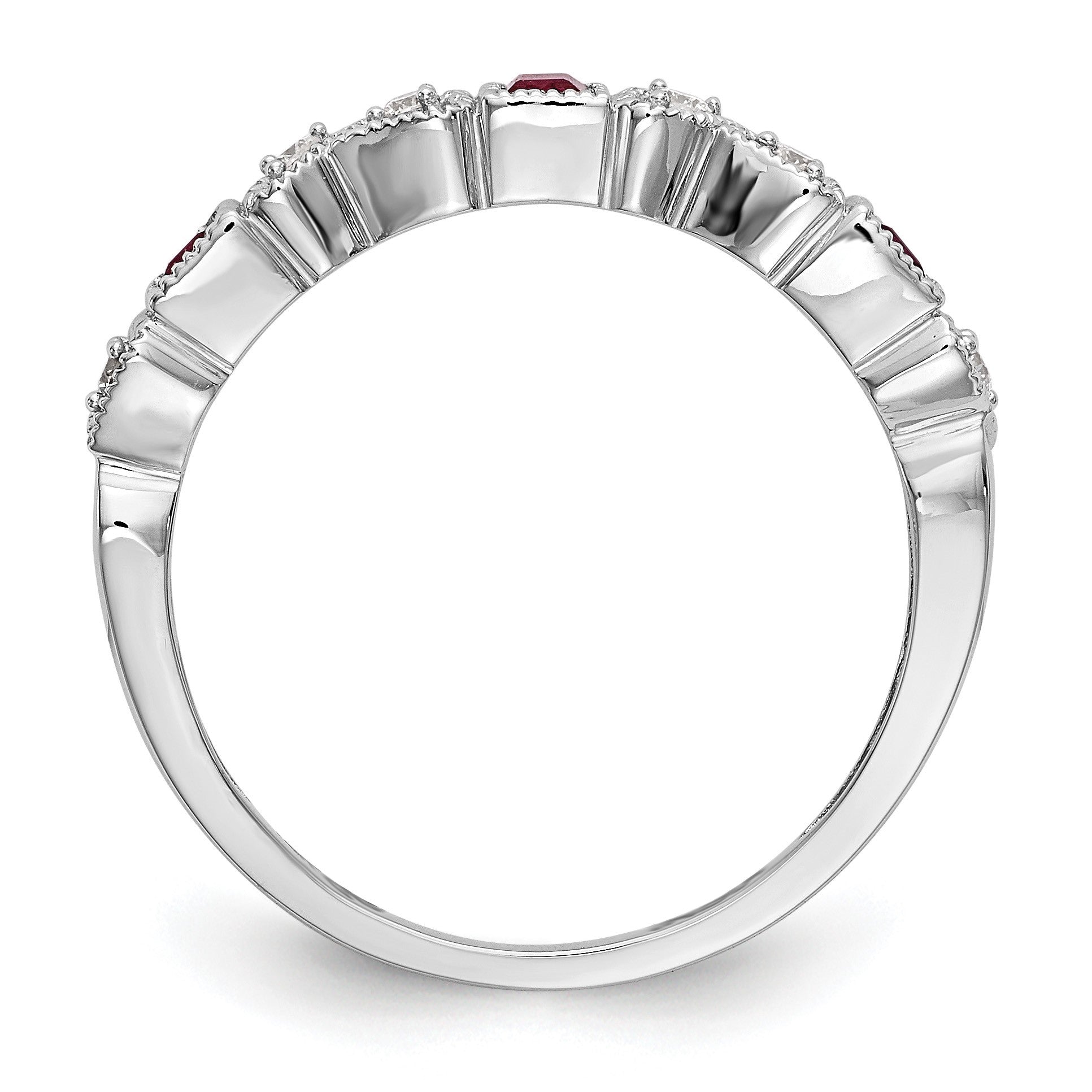 14k White Gold Heart Design 1/10 carat Diamond and Ruby Complete Band