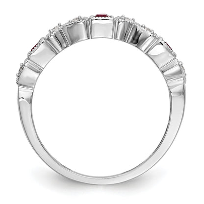14k White Gold Heart Design 1/10 carat Diamond and Ruby Complete Band