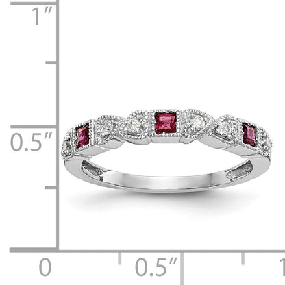 14k White Gold Heart Design 1/10 carat Diamond and Ruby Complete Band