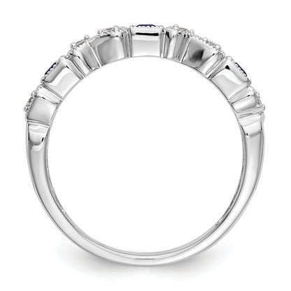 14k White Gold Heart Design 1/10 carat Diamond and Blue Princess Sapphire Complete Band