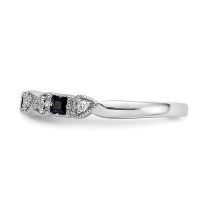 14k White Gold Heart Design 1/10 carat Diamond and Blue Princess Sapphire Complete Band