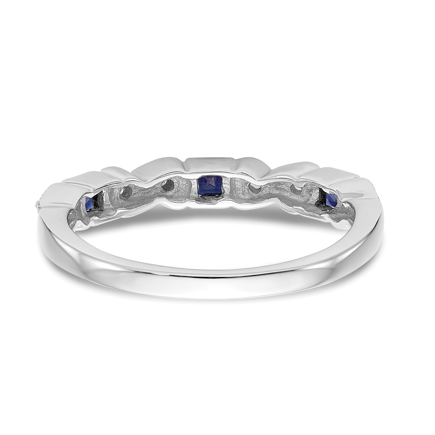 14k White Gold Heart Design 1/10 carat Diamond and Blue Princess Sapphire Complete Band