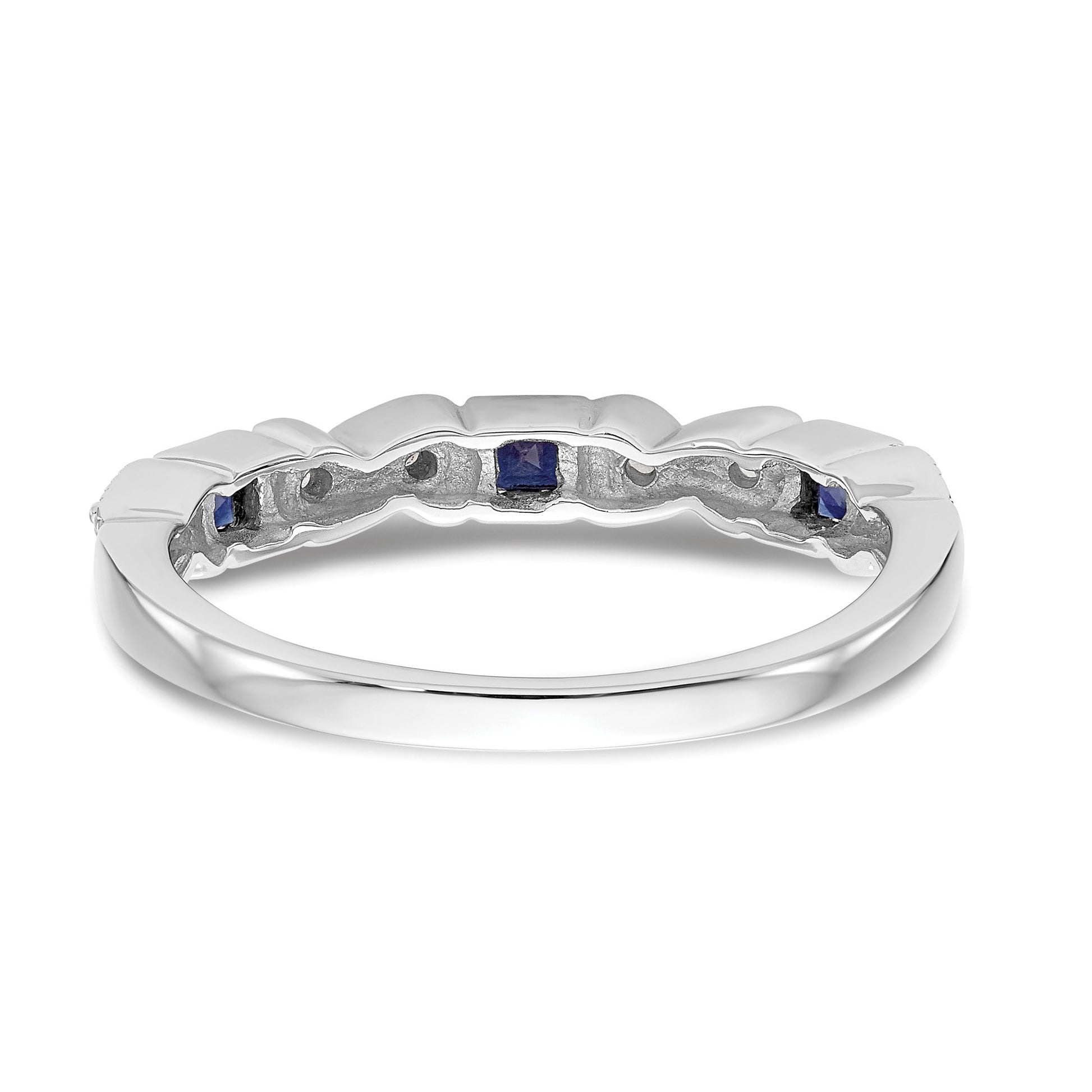 14k White Gold Heart Design 1/10 carat Diamond and Blue Princess Sapphire Complete Band