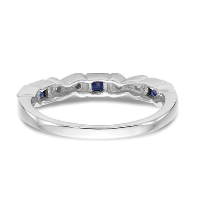 14k White Gold Heart Design 1/10 carat Diamond and Blue Princess Sapphire Complete Band