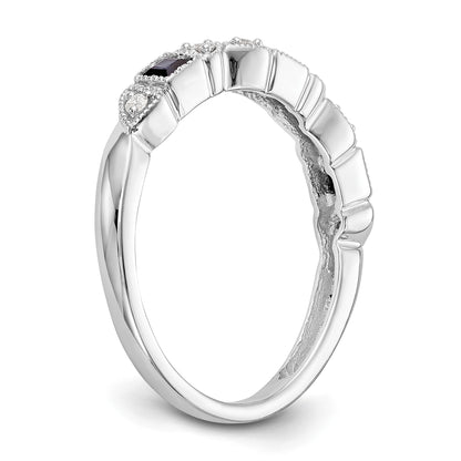 14k White Gold Heart Design 1/10 carat Diamond and Blue Princess Sapphire Complete Band