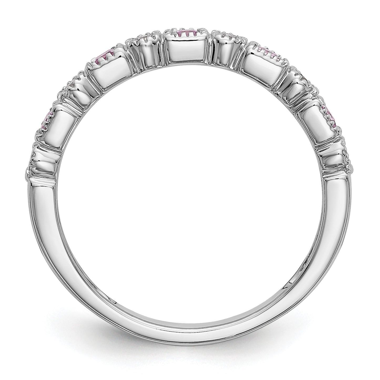 14k White Gold 1/10 carat Diamond and Pink Sapphire Complete Band