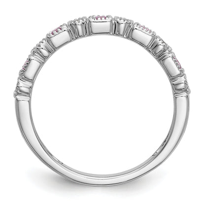 14k White Gold 1/10 carat Diamond and Pink Sapphire Complete Band
