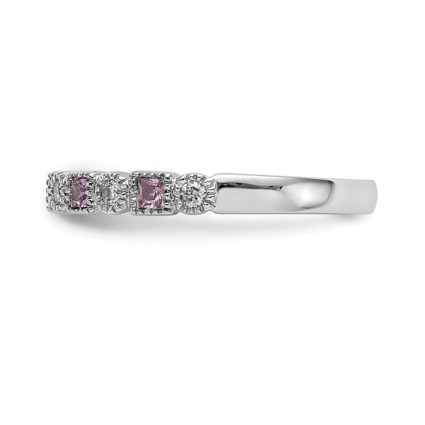 14k White Gold 1/10 carat Diamond and Pink Sapphire Complete Band