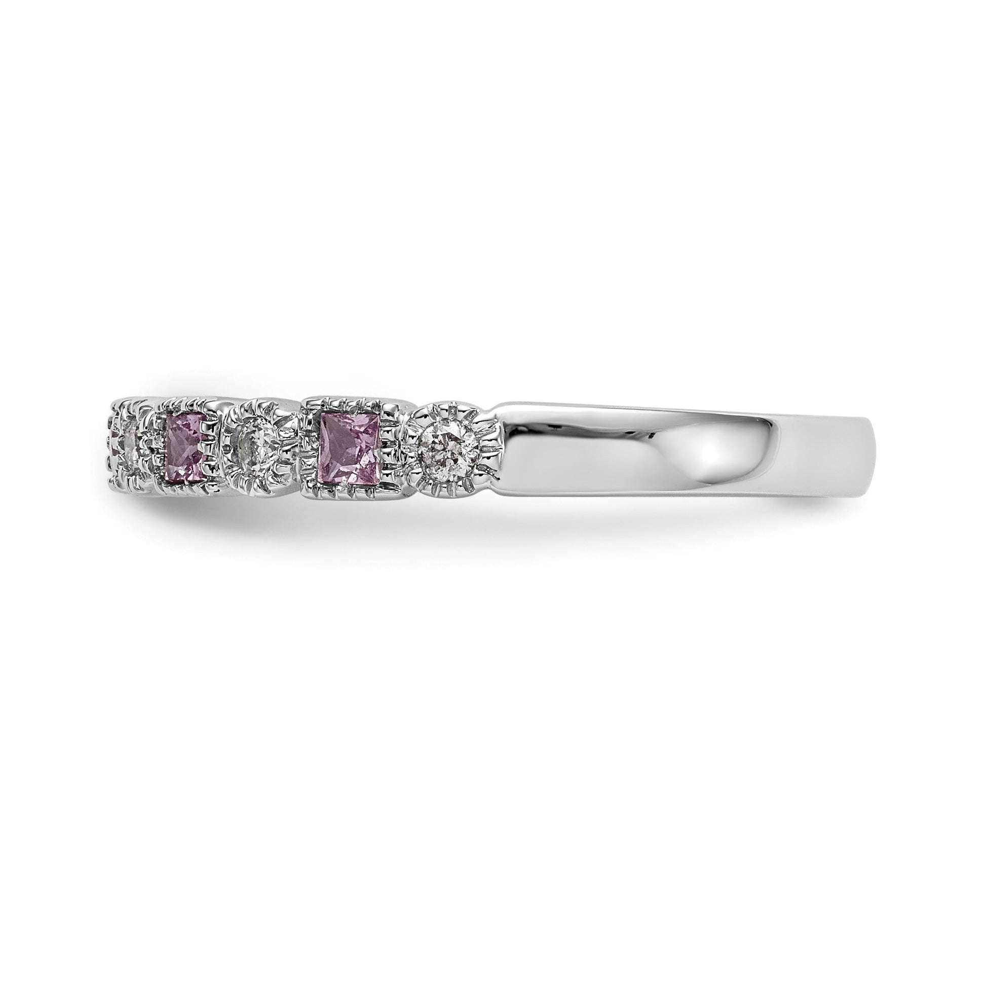 14k White Gold 1/10 carat Diamond and Pink Sapphire Complete Band