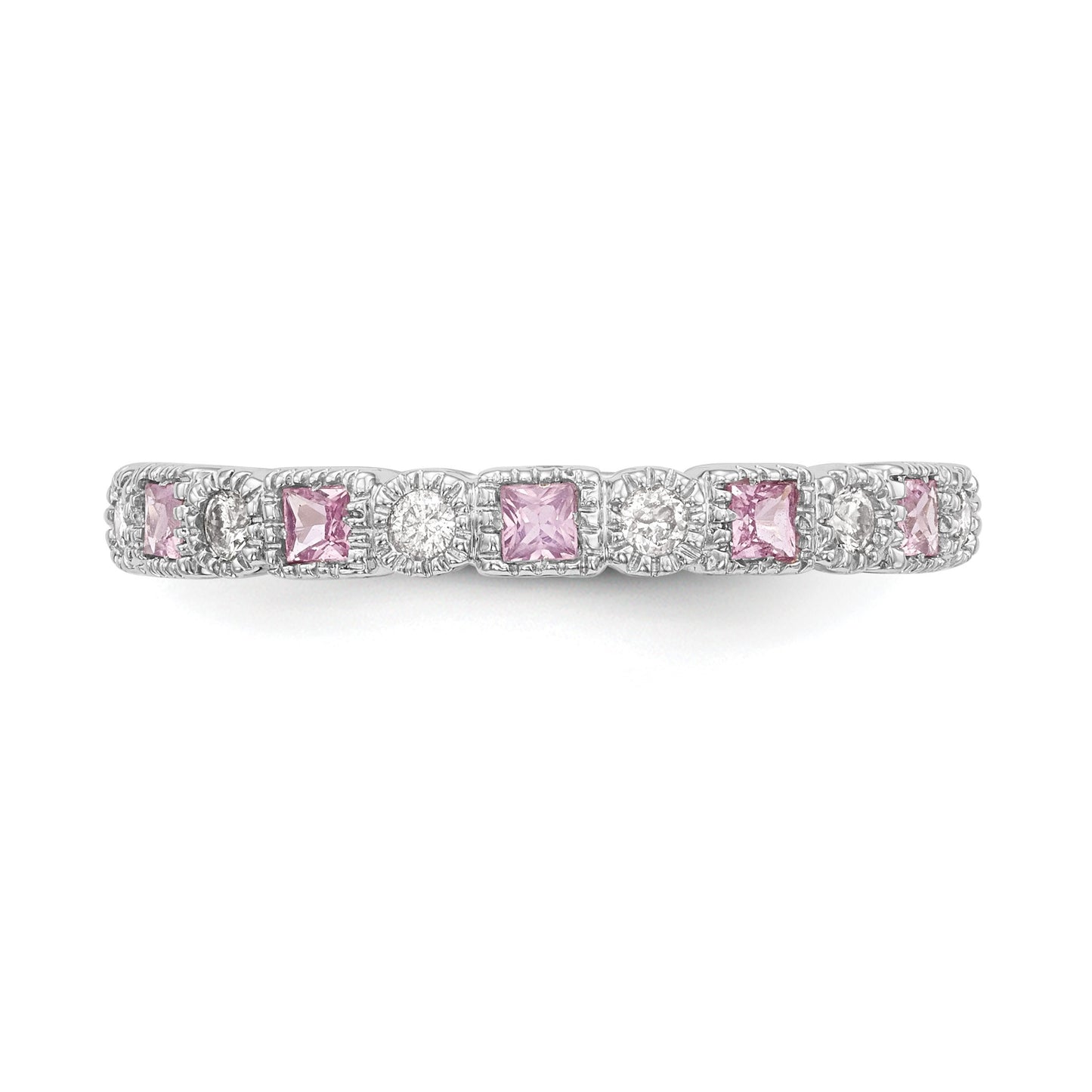 14k White Gold 1/10 carat Diamond and Pink Sapphire Complete Band