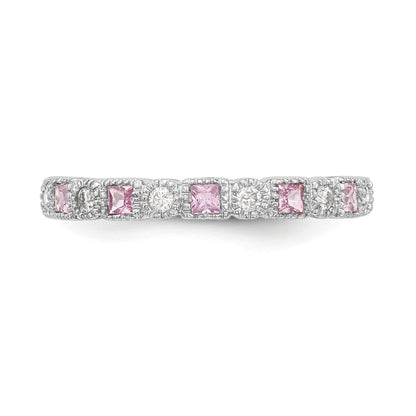 14k White Gold 1/10 carat Diamond and Pink Sapphire Complete Band
