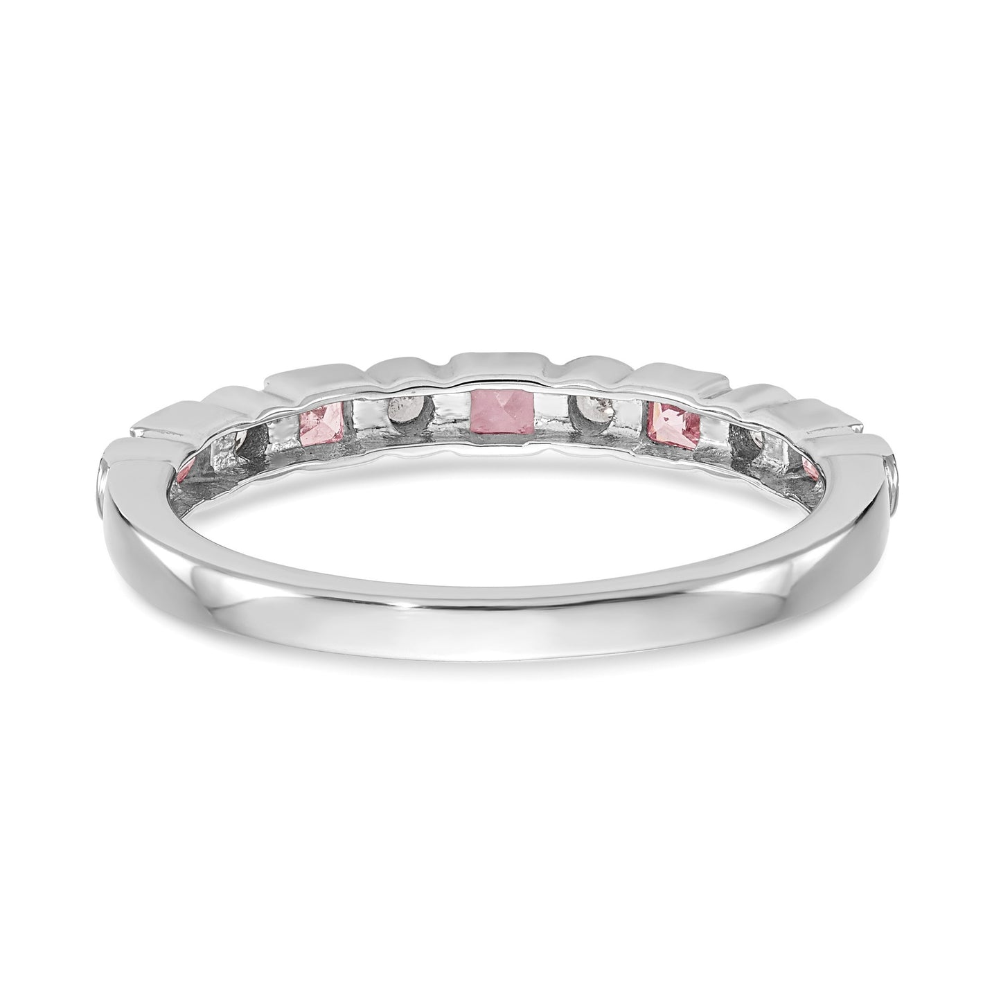 14k White Gold 1/10 carat Diamond and Pink Sapphire Complete Band