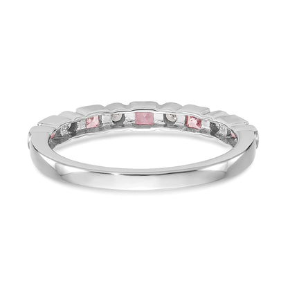 14k White Gold 1/10 carat Diamond and Pink Sapphire Complete Band