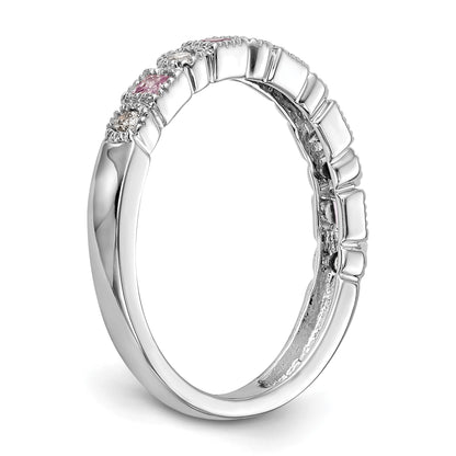14k White Gold 1/10 carat Diamond and Pink Sapphire Complete Band