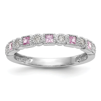 14k White Gold 1/10 carat Diamond and Pink Sapphire Complete Band