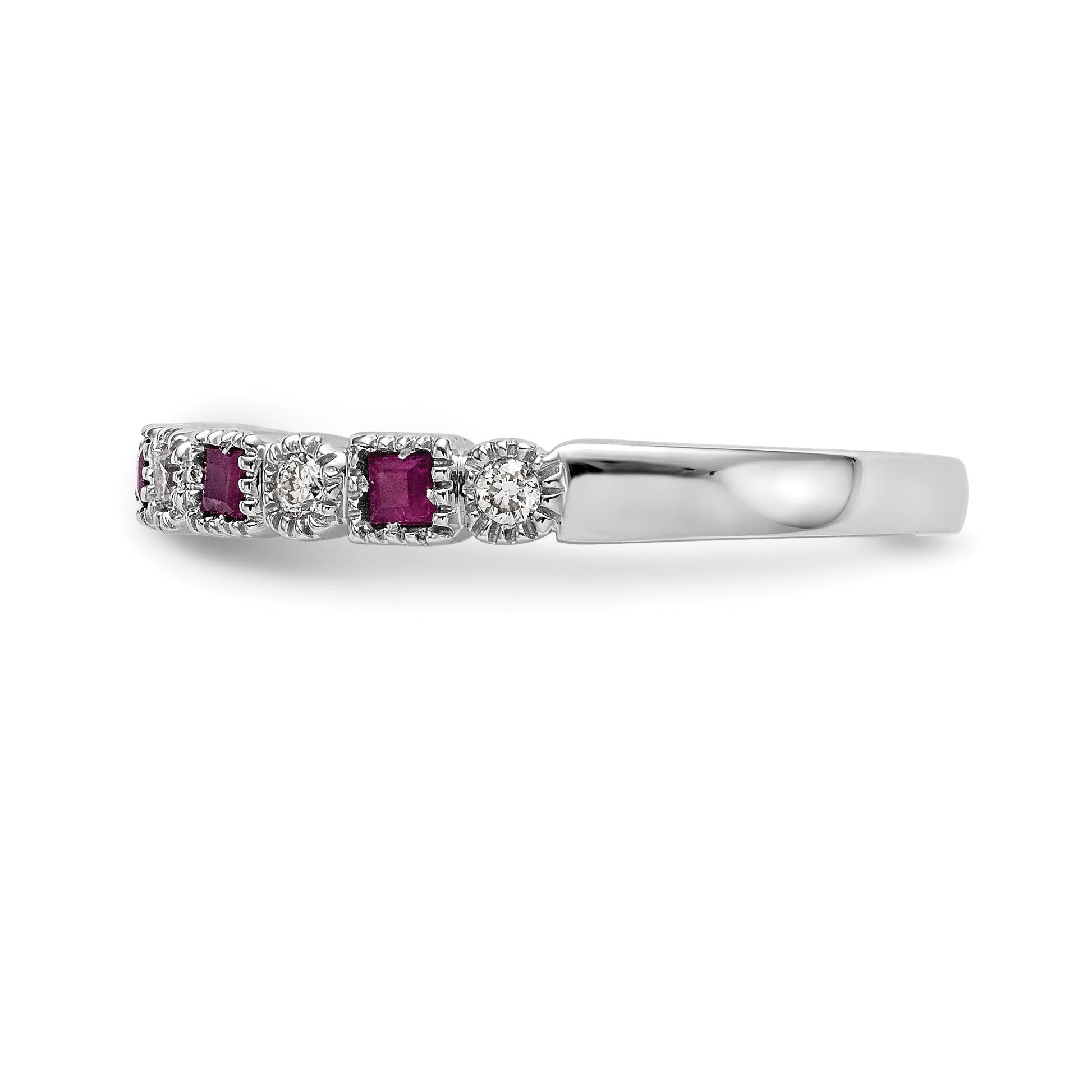 14k White Gold 1/10 carat Diamond and Ruby Complete Band