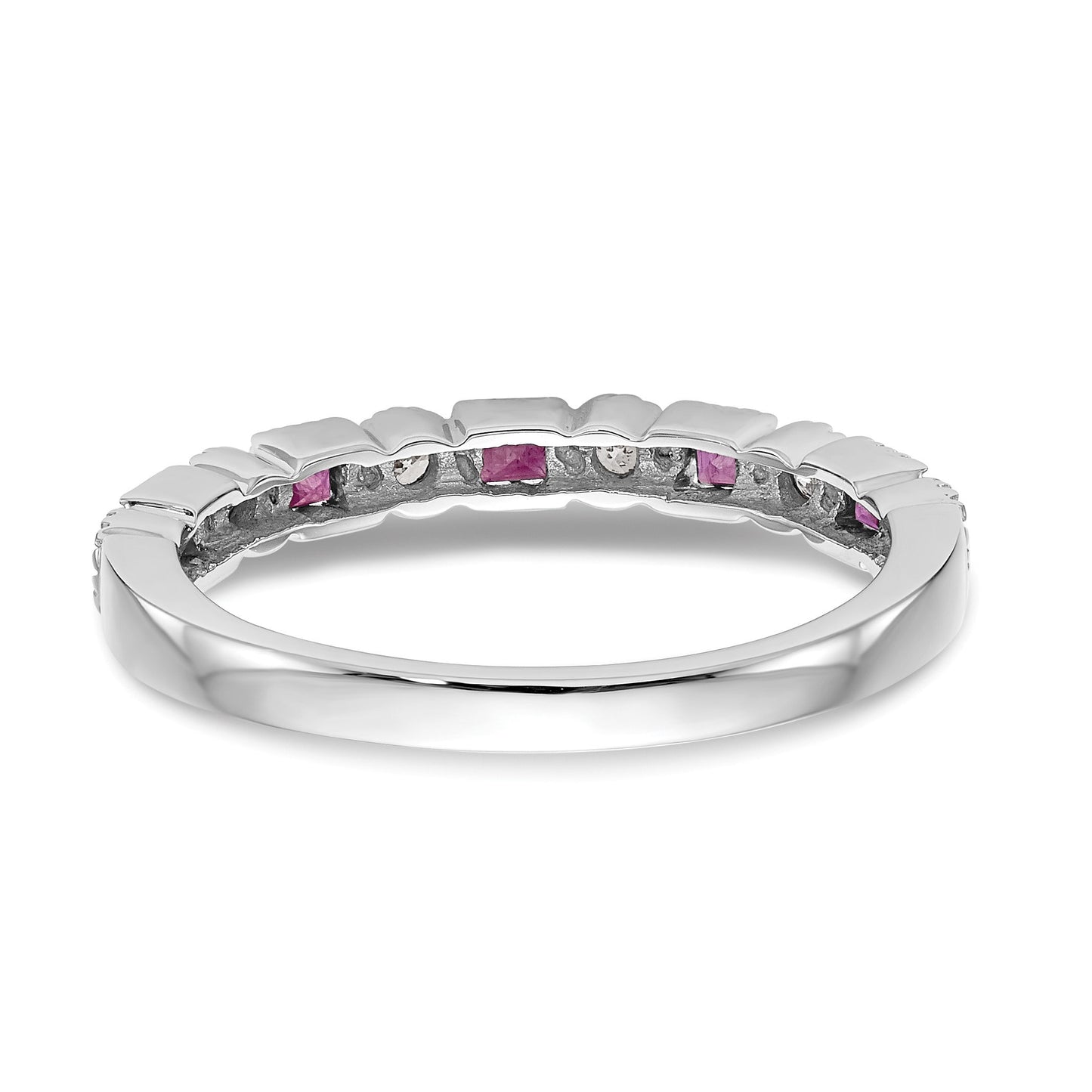 14k White Gold 1/10 carat Diamond and Ruby Complete Band
