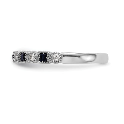 14k White Gold 1/10 carat Diamond and Blue Princess Sapphire Complete Band