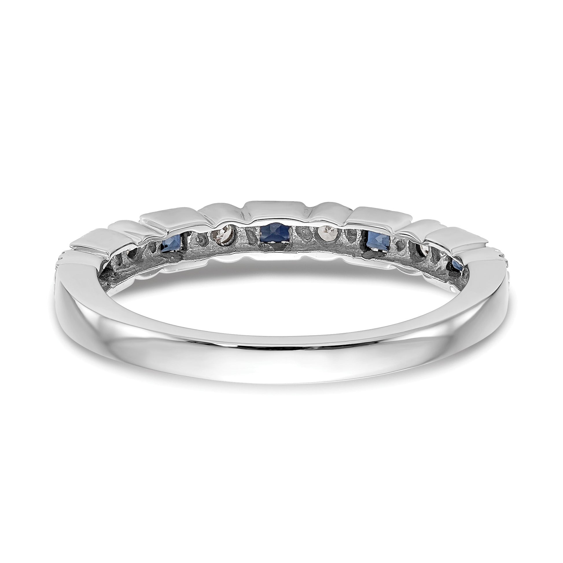 14k White Gold 1/10 carat Diamond and Blue Princess Sapphire Complete Band