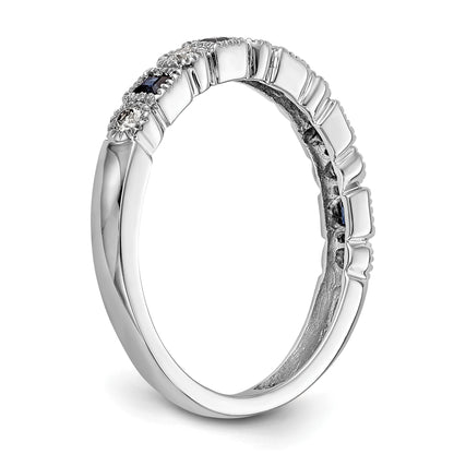 14k White Gold 1/10 carat Diamond and Blue Princess Sapphire Complete Band