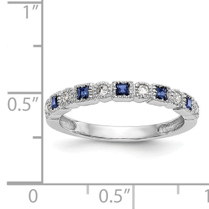 14k White Gold 1/10 carat Diamond and Blue Princess Sapphire Complete Band