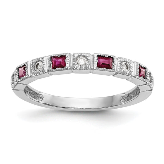 14k White Gold 1/10 carat Diamond and Ruby Complete Band