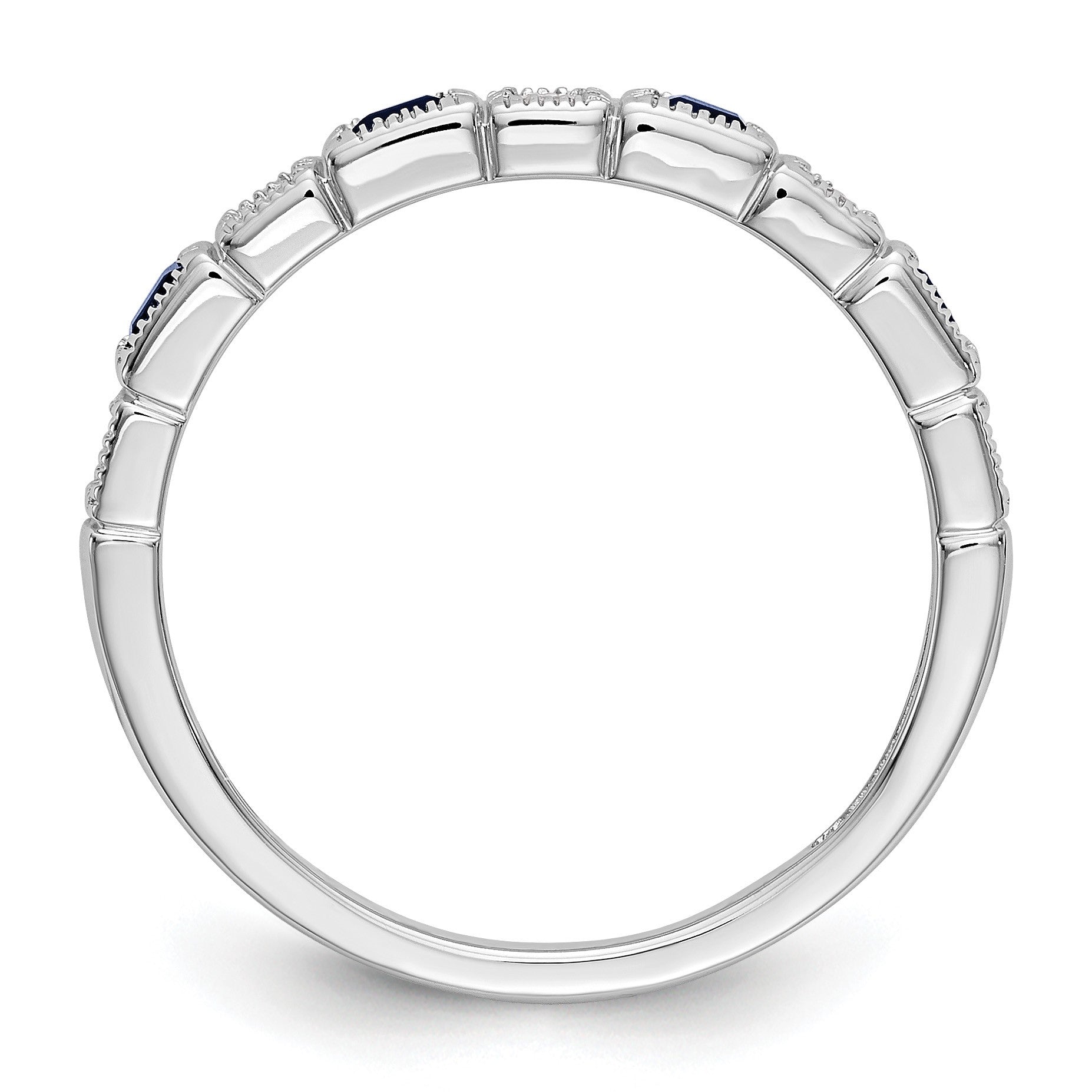 14k White Gold 1/10 carat Diamond and Blue Sapphire Baguette Complete Band