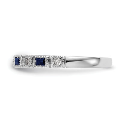 14k White Gold 1/10 carat Diamond and Blue Sapphire Baguette Complete Band