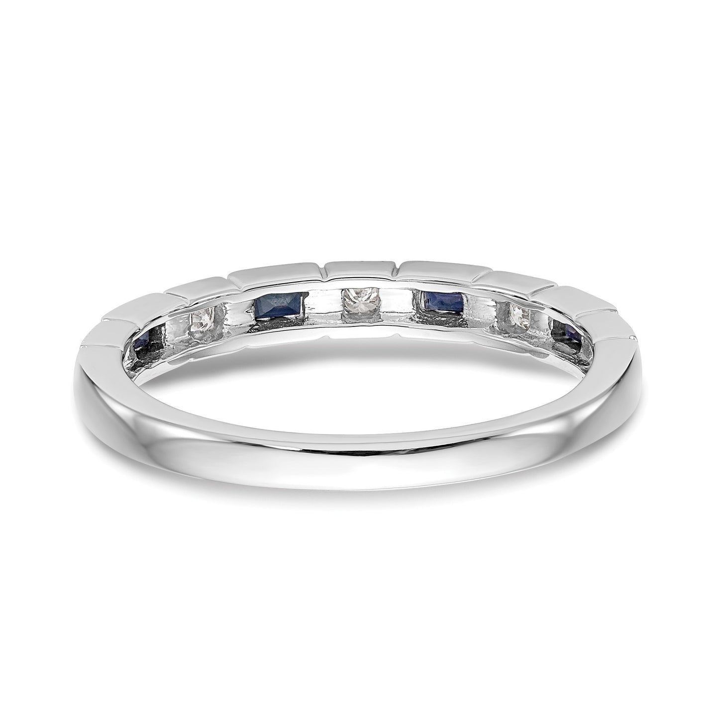 14k White Gold 1/10 carat Diamond and Blue Sapphire Baguette Complete Band