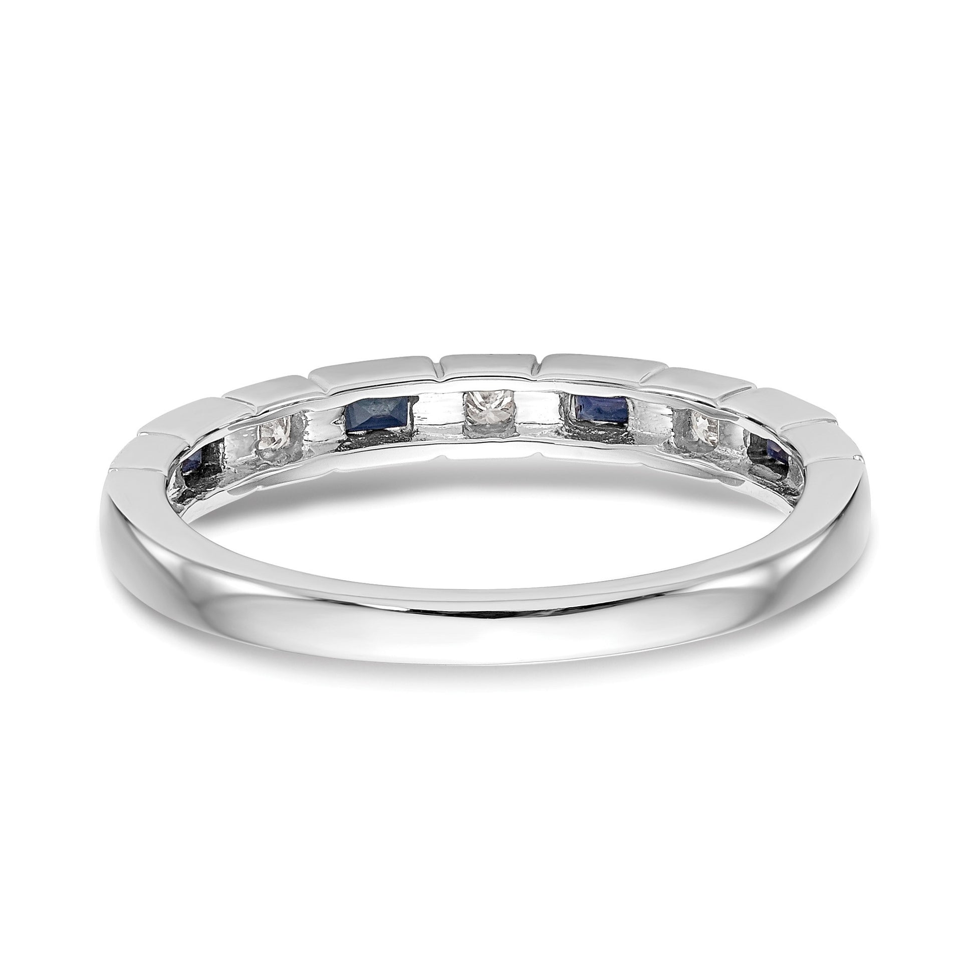 14k White Gold 1/10 carat Diamond and Blue Sapphire Baguette Complete Band