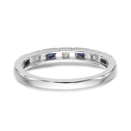 14k White Gold 1/10 carat Diamond and Blue Sapphire Baguette Complete Band