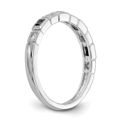 14k White Gold 1/10 carat Diamond and Blue Sapphire Baguette Complete Band