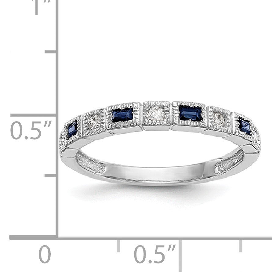 14k White Gold 1/10 carat Diamond and Blue Sapphire Baguette Complete Band