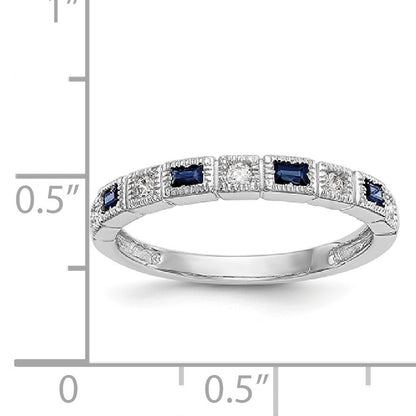 14k White Gold 1/10 carat Diamond and Blue Sapphire Baguette Complete Band