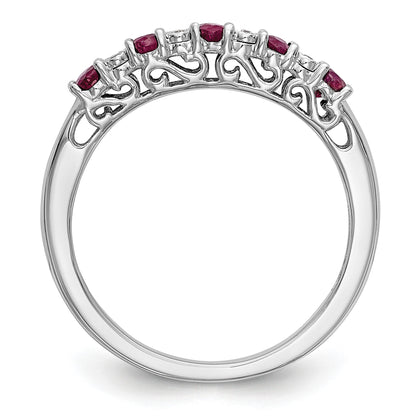 14k White Gold .01 carat Diamond and Ruby Complete Band