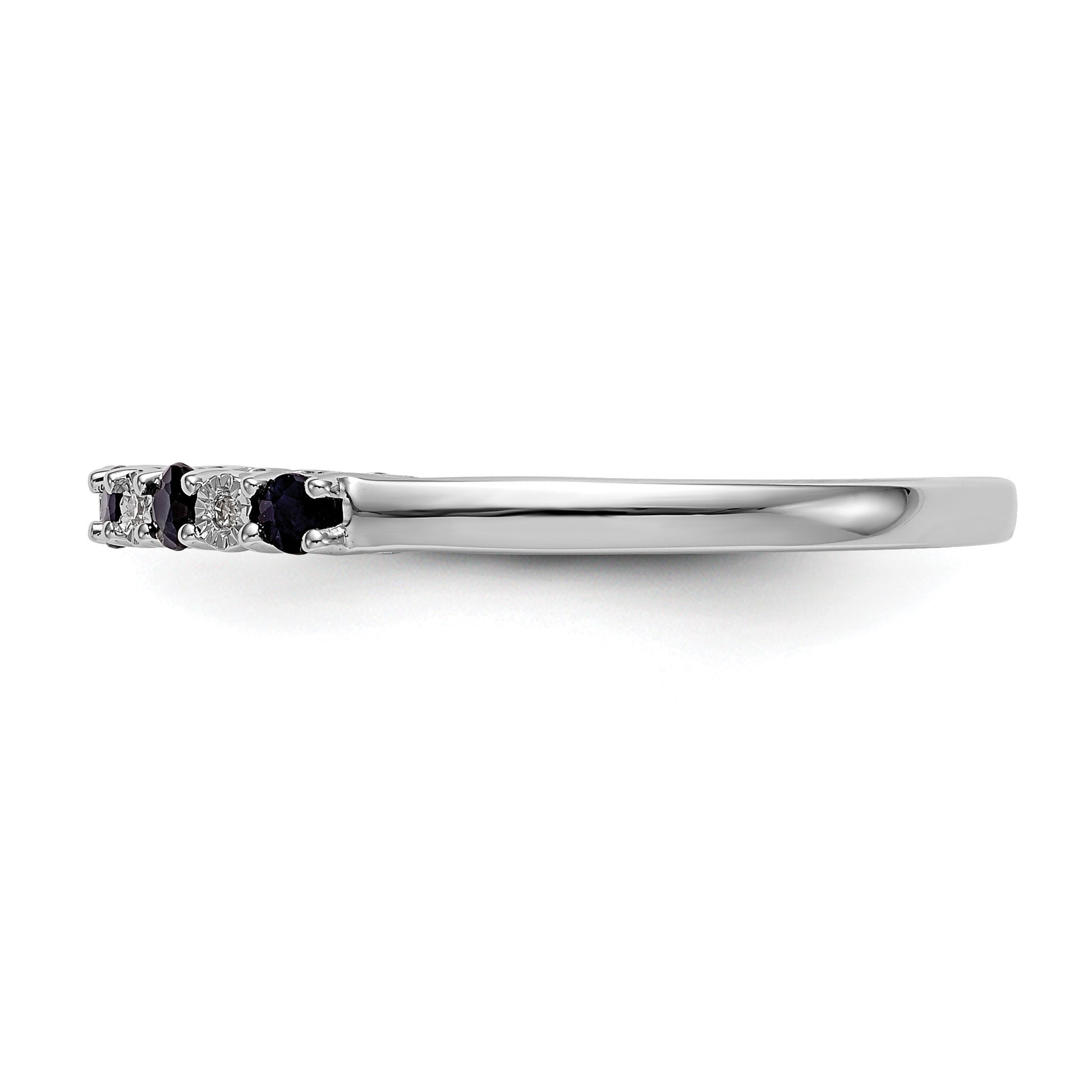 14k White Gold .01 carat Diamond and Blue Sapphire Complete Band