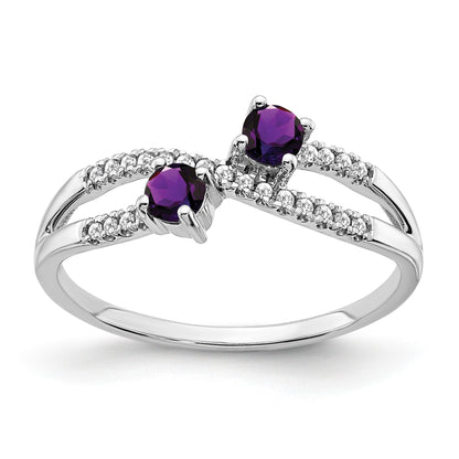 14k White Gold Two-stone Amethyst and 1/10 carat Diamond 2-Stone Ring