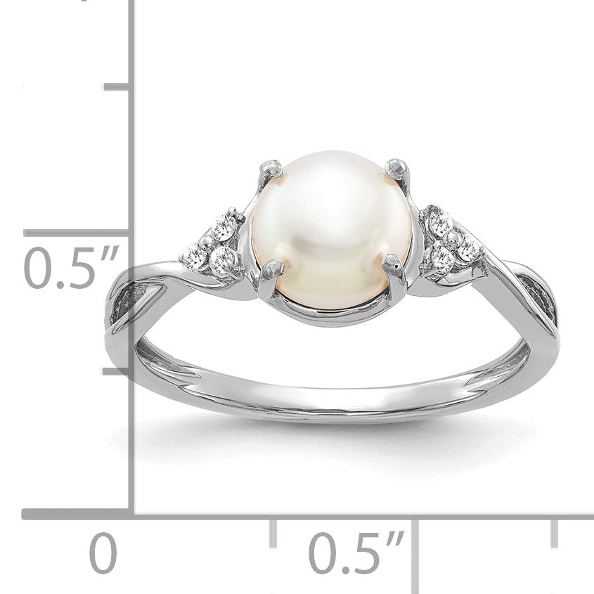 14k White Gold 7mm June/Freshwater Cultured Pearl and Diamond Ring