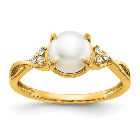 14k 7mm June/Freshwater Cultured Pearl and Diamond Ring