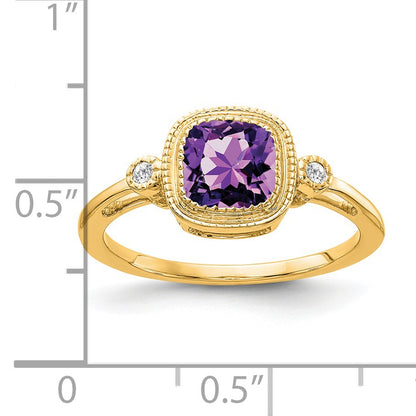 14k 6mm Cushion Amethyst Bezel and Diamond Ring