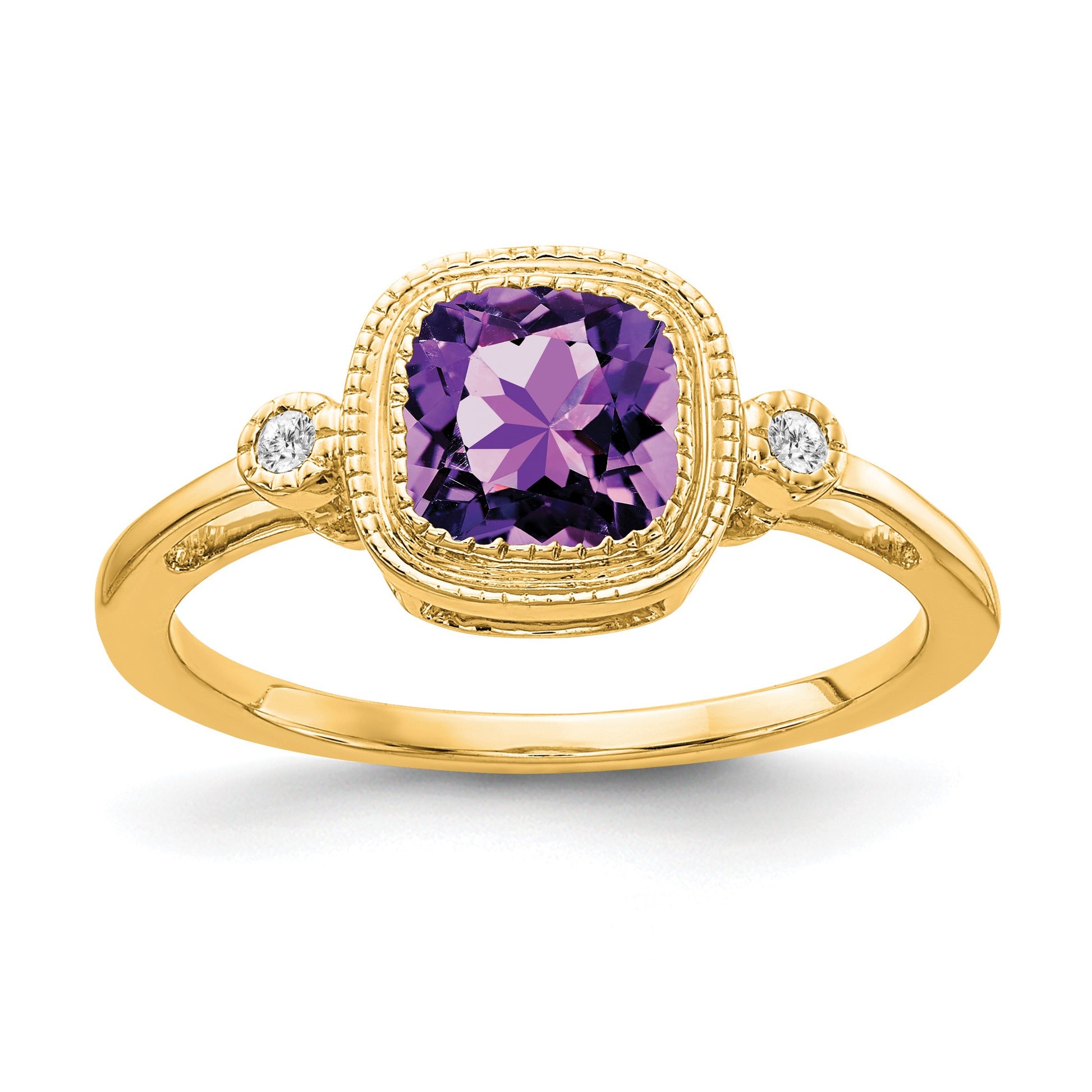 14k 6mm Cushion Amethyst Bezel and Diamond Ring