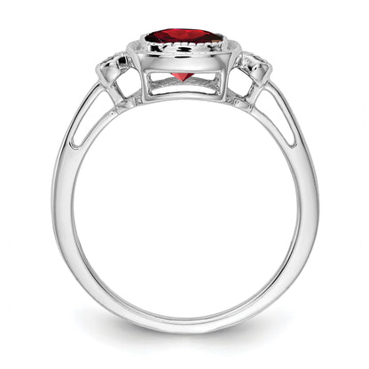 14k White Gold 6mm Cushion Garnet Bezel and Diamond Ring